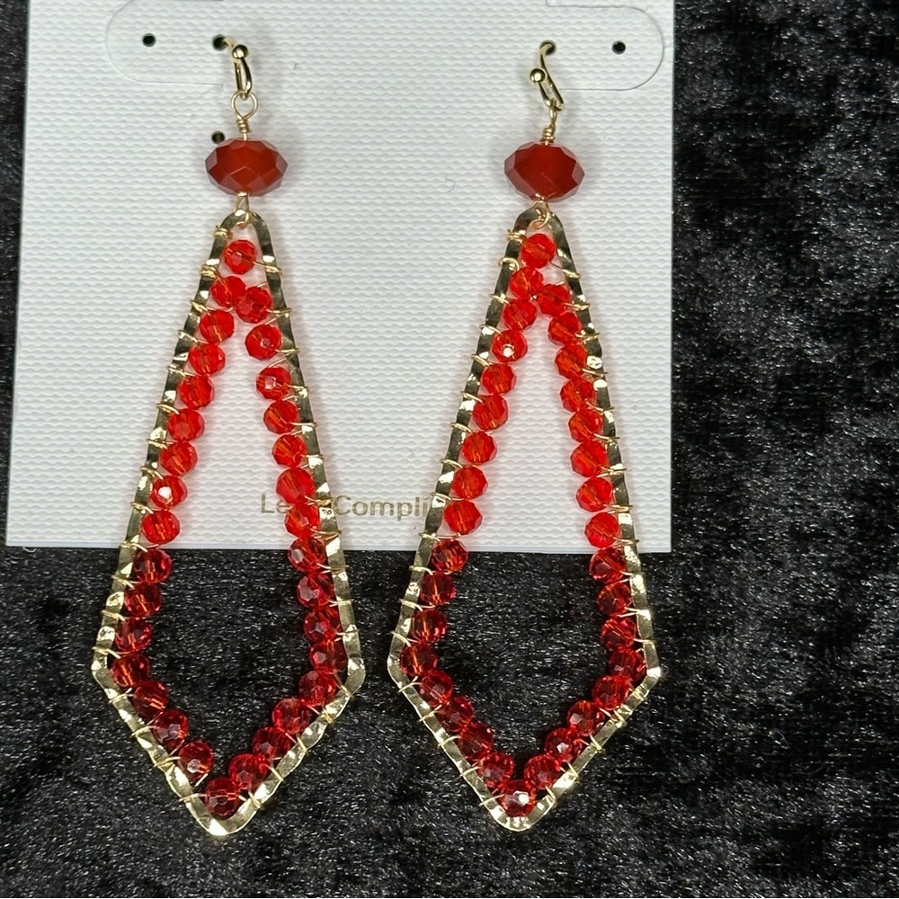 Panacea Deep Orange Beaded and Gold Drop Earrings